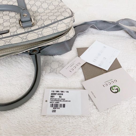 NWT Authentic Gucci GG Supreme Leather Computer Bag Briefcase Gray Unisex - Picture 4 of 9